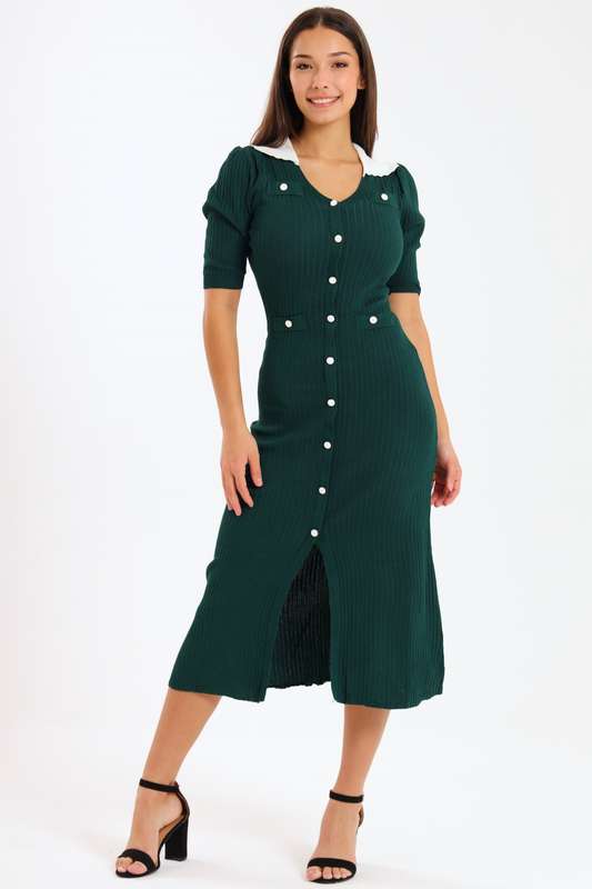 Ladies Classic Button Down Jersey Midi Dress