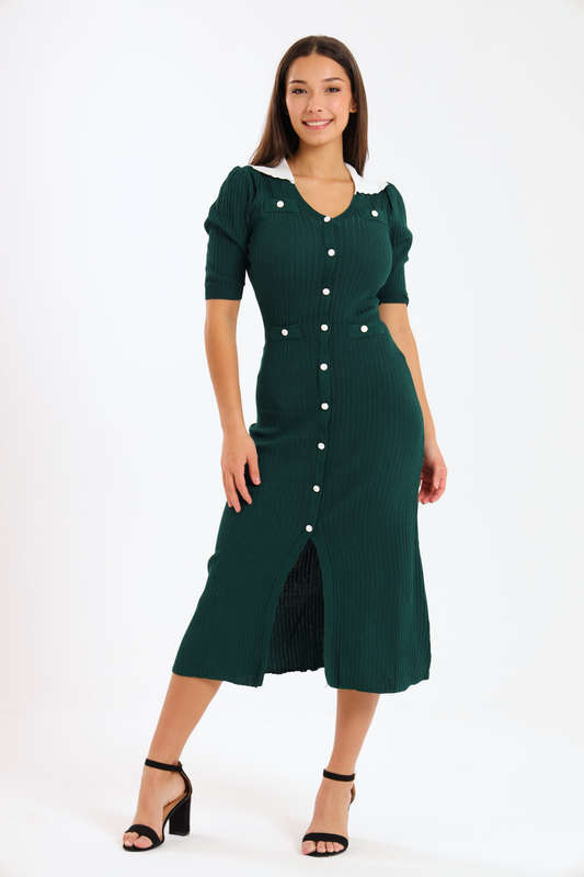 Ladies Classic Button Down Jersey Midi Dress