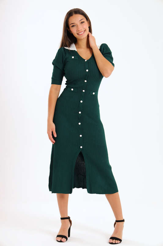 Ladies Classic Button Down Jersey Midi Dress
