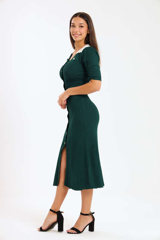Ladies Classic Button Down Jersey Midi Dress