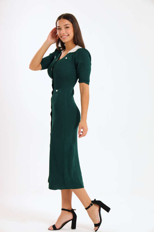 Ladies Classic Button Down Jersey Midi Dress