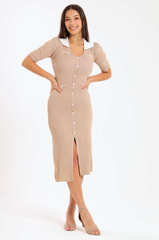 Ladies Classic Button Down Jersey Midi Dress