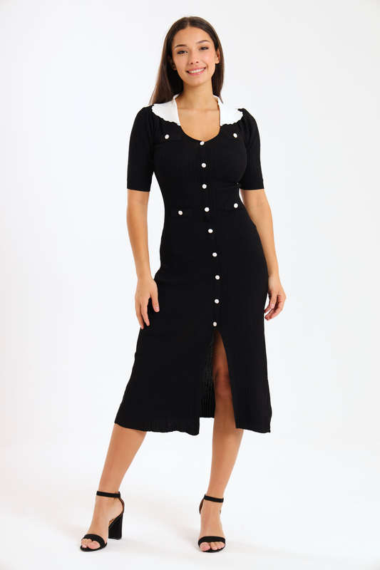 Ladies Classic Button Down Jersey Midi Dress