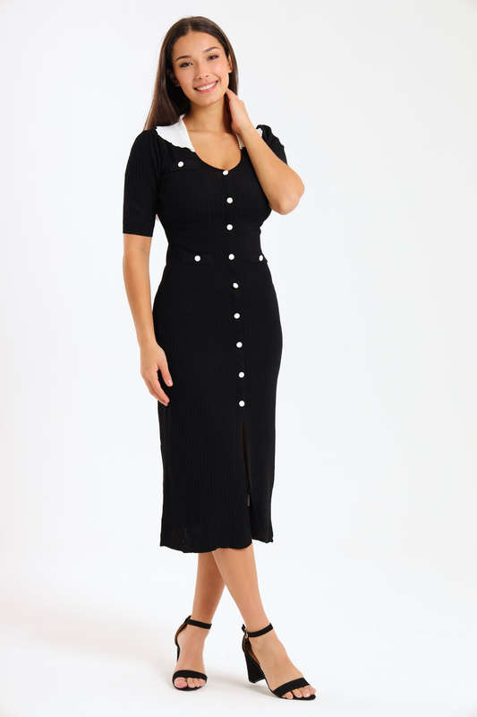Ladies Classic Button Down Jersey Midi Dress