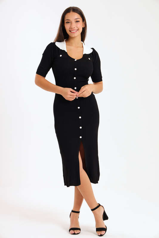 Ladies Classic Button Down Jersey Midi Dress