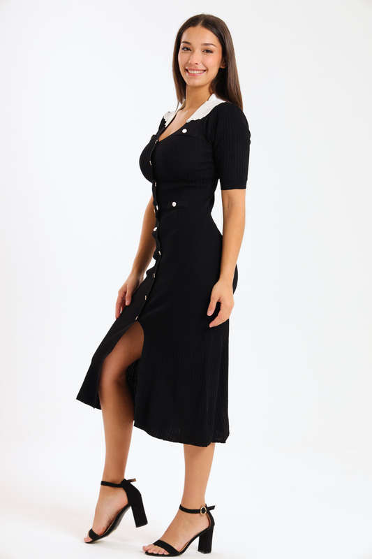 Ladies Classic Button Down Jersey Midi Dress