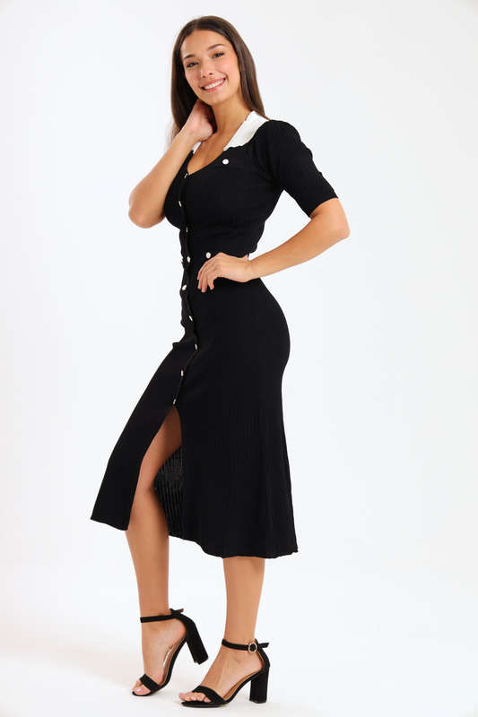 Ladies Classic Button Down Jersey Midi Dress