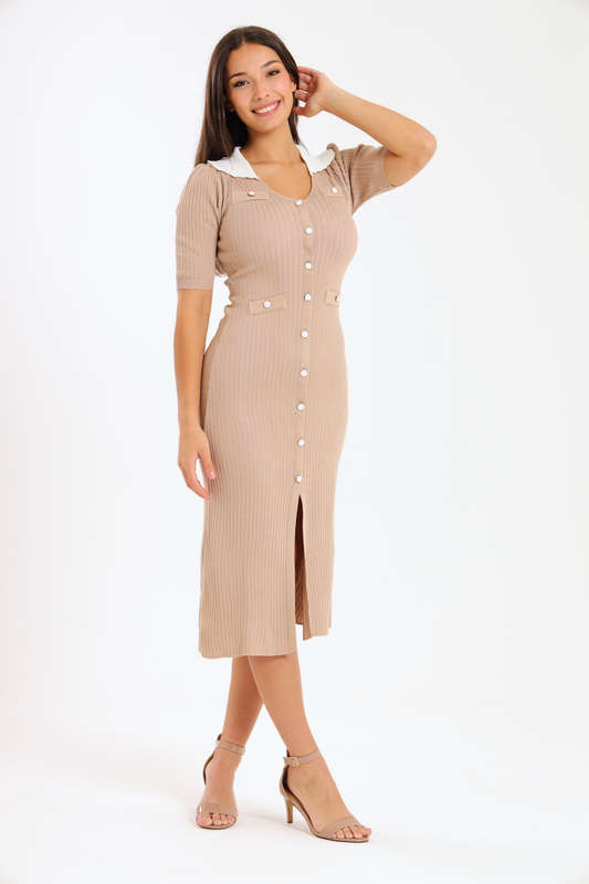 Ladies Classic Button Down Jersey Midi Dress