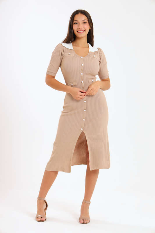 Ladies Classic Button Down Jersey Midi Dress