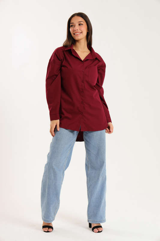 Ladies Oversized Poplin Long Sleeve Casual Shirt