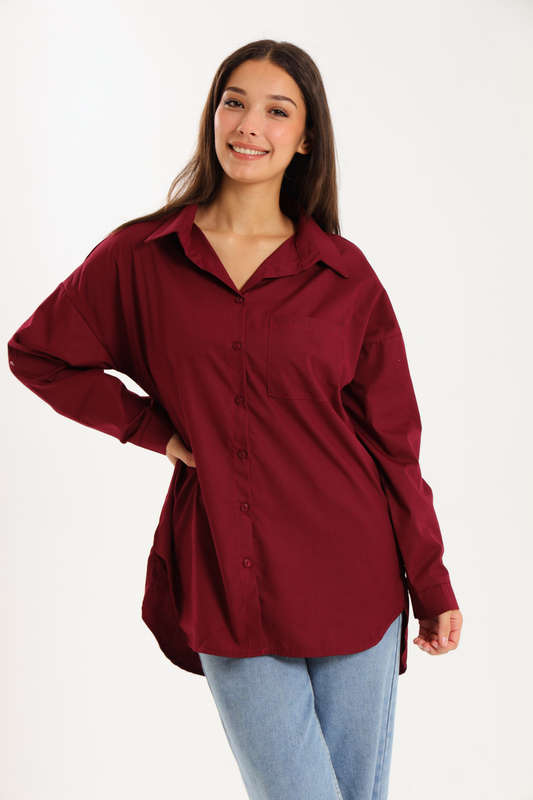 Ladies Oversized Poplin Long Sleeve Casual Shirt