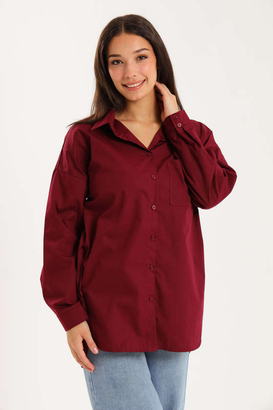 Ladies Oversized Poplin Long Sleeve Casual Shirt