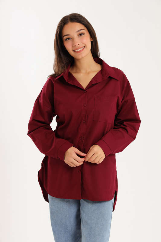 Ladies Oversized Poplin Long Sleeve Casual Shirt