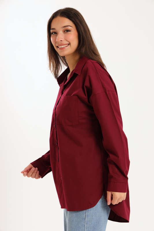 Ladies Oversized Poplin Long Sleeve Casual Shirt