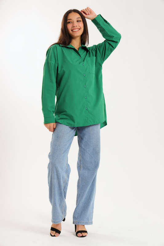 Ladies Oversized Poplin Long Sleeve Casual Shirt