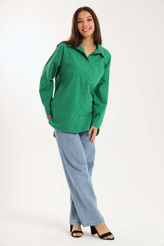 Ladies Oversized Poplin Long Sleeve Casual Shirt