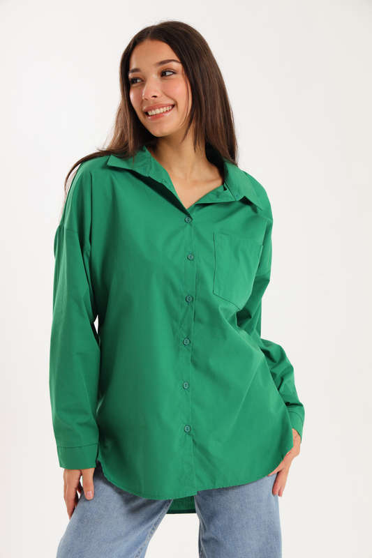 Ladies Oversized Poplin Long Sleeve Casual Shirt