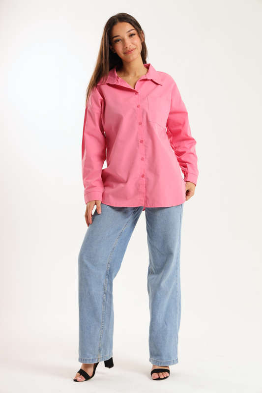 Ladies Oversized Poplin Long Sleeve Casual Shirt