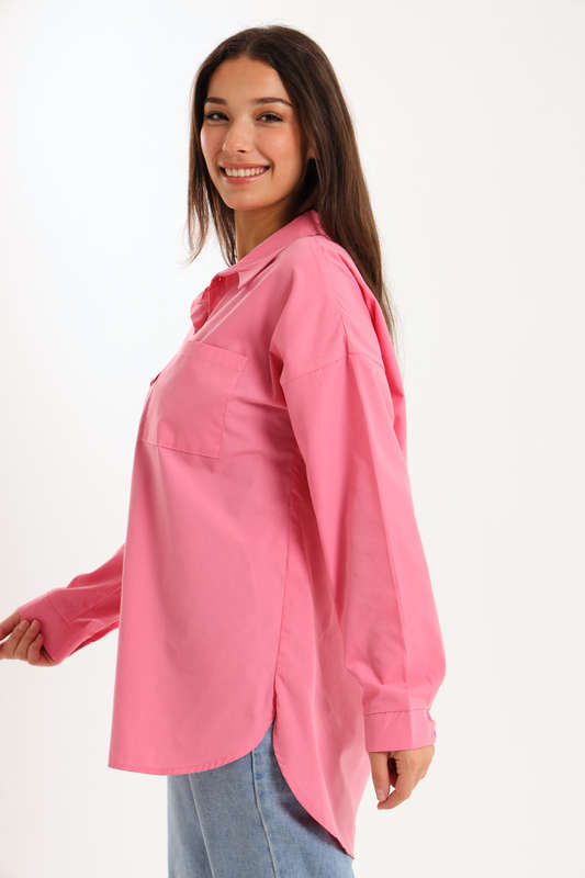 Ladies Oversized Poplin Long Sleeve Casual Shirt