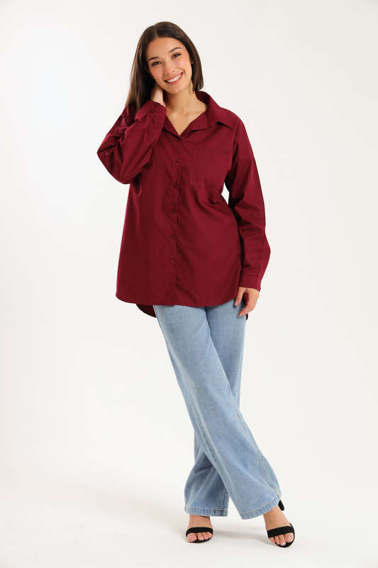 Ladies Oversized Poplin Long Sleeve Casual Shirt