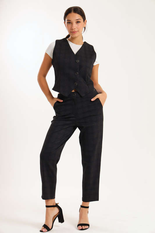 Ladies Ponti Pants &amp; Button Down Sleeveless Summer Waistcoat Blazer Set