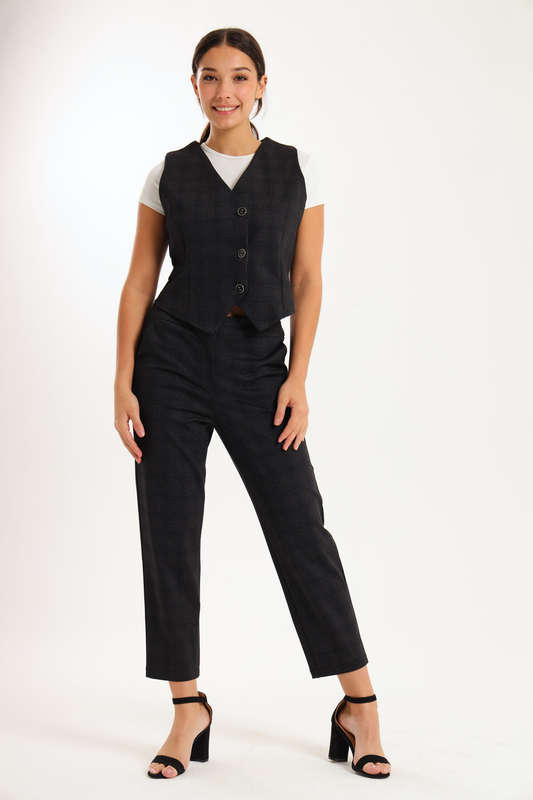 Ladies Ponti Pants &amp; Button Down Sleeveless Summer Waistcoat Blazer Set