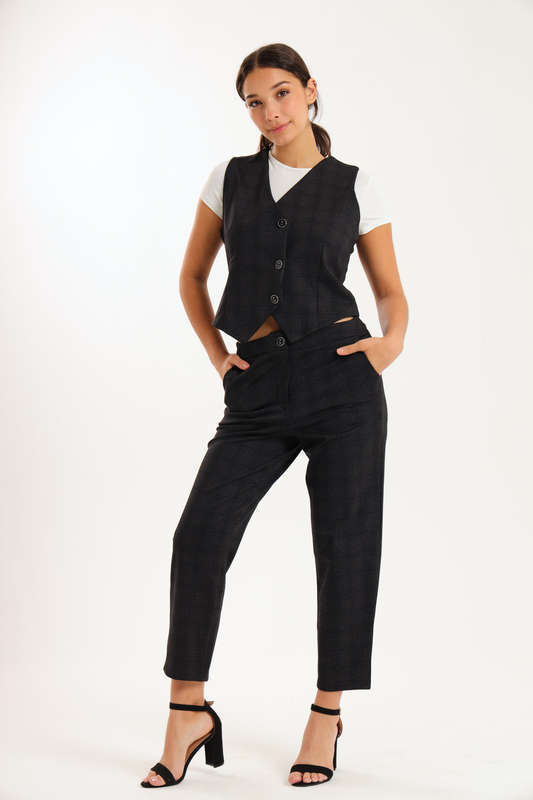 Ladies Ponti Pants &amp; Button Down Sleeveless Summer Waistcoat Blazer Set