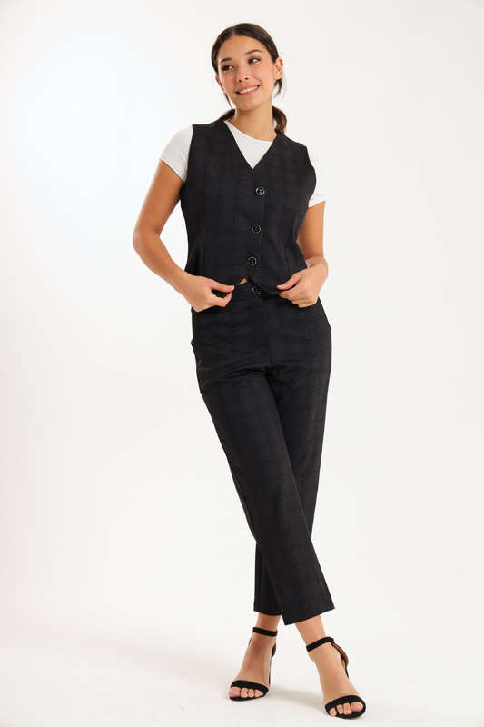 Ladies Ponti Pants &amp; Button Down Sleeveless Summer Waistcoat Blazer Set