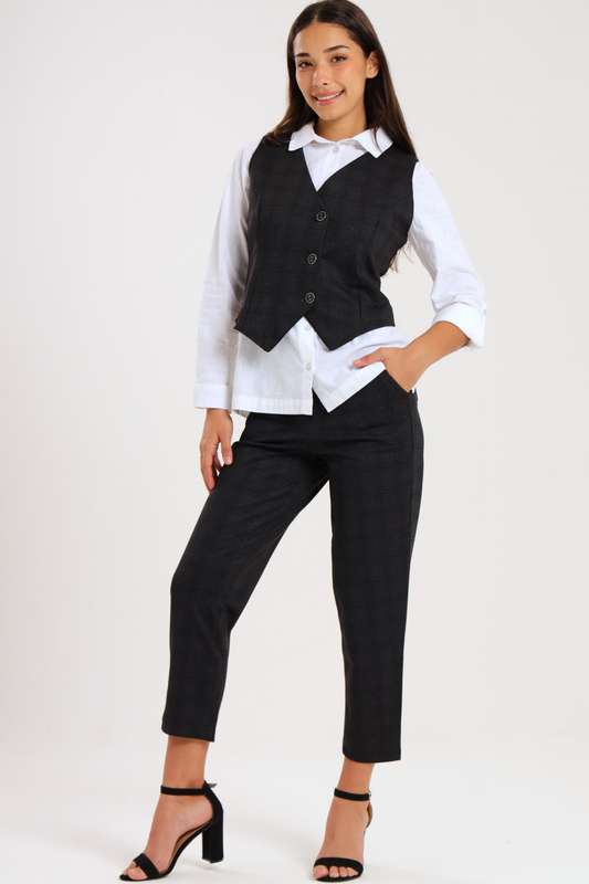 Ladies Ponti Pants &amp; Button Down Sleeveless Summer Waistcoat Blazer Set
