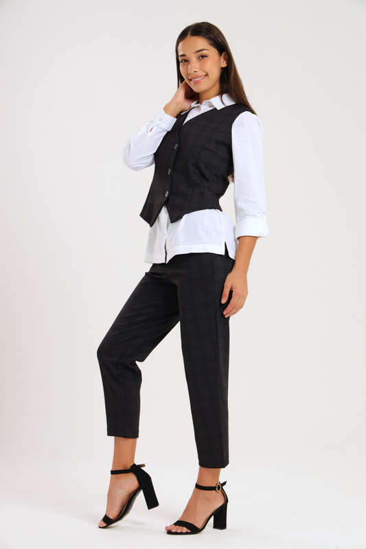 Ladies Ponti Pants &amp; Button Down Sleeveless Summer Waistcoat Blazer Set