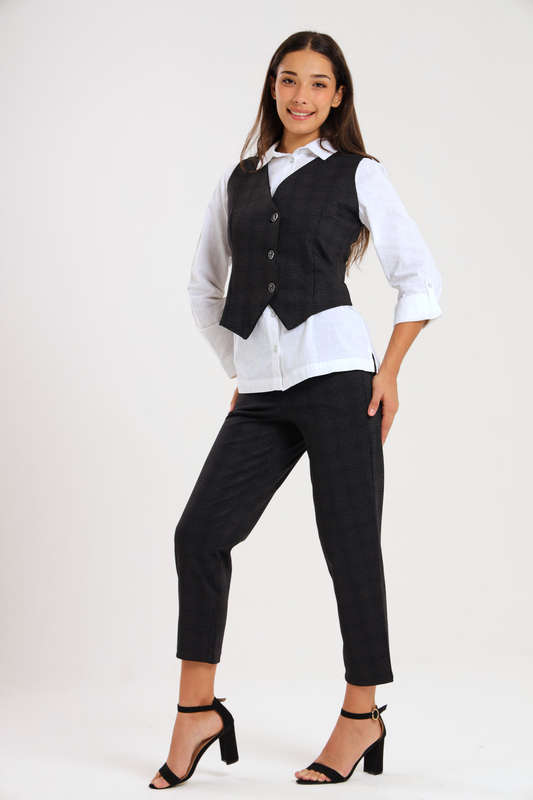 Ladies Ponti Pants &amp; Button Down Sleeveless Summer Waistcoat Blazer Set
