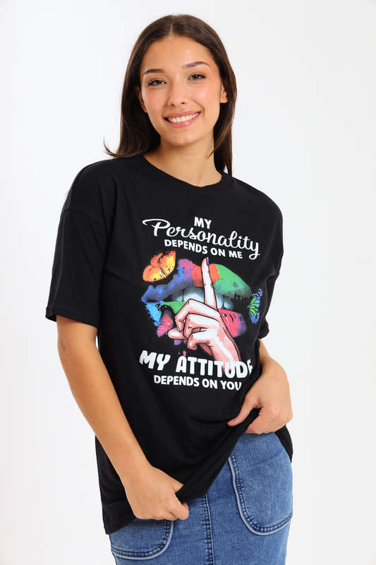 Ladies Printed Slogan Maxi T-Shirt
