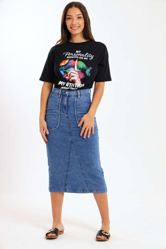 Ladies Printed Slogan Maxi T-Shirt