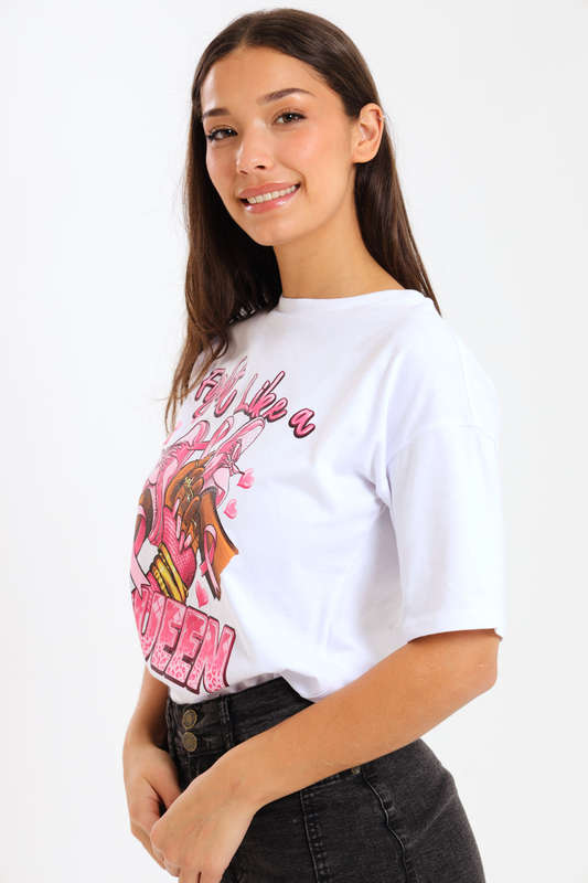 Ladies Printed Slogan Maxi T-shirts