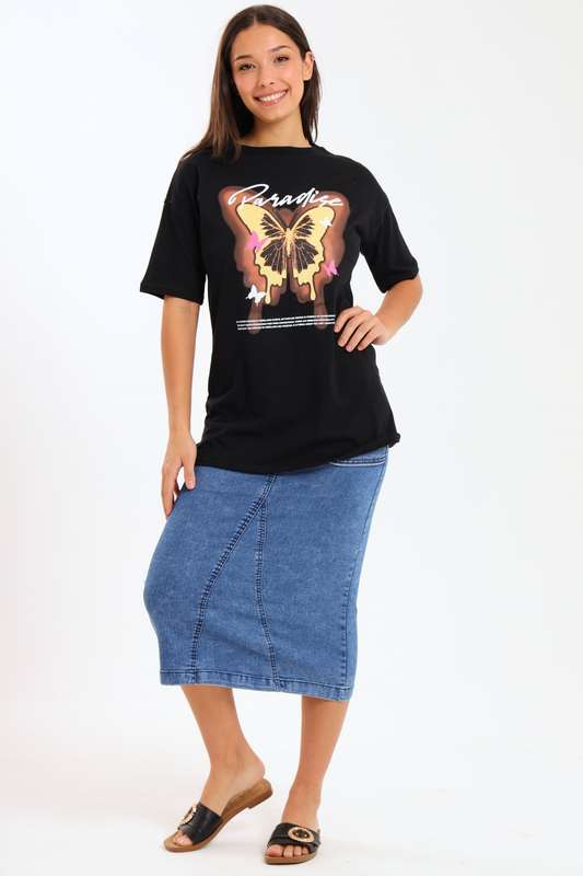 Ladies Printed Slogan Maxi T-shirts
