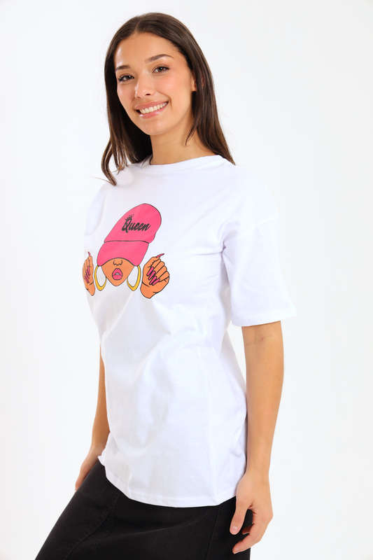 Ladies Printed Slogan Maxi T-shirts