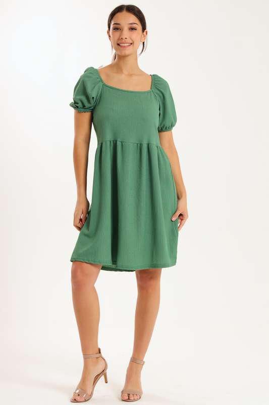 Ladies Puff Sleeve Square Neck A-line Dress