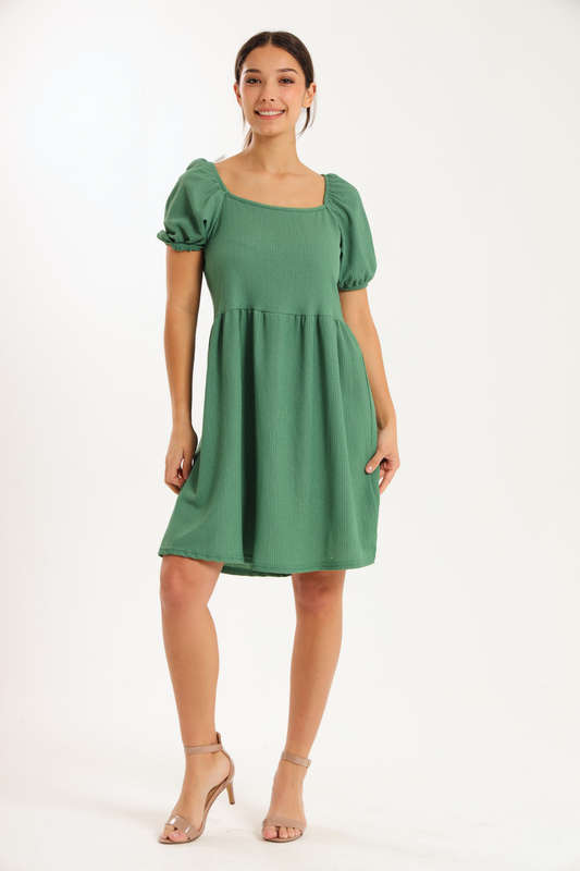 Ladies Puff Sleeve Square Neck A-line Dress