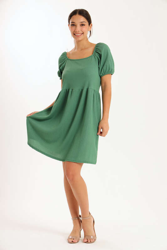 Ladies Puff Sleeve Square Neck A-line Dress