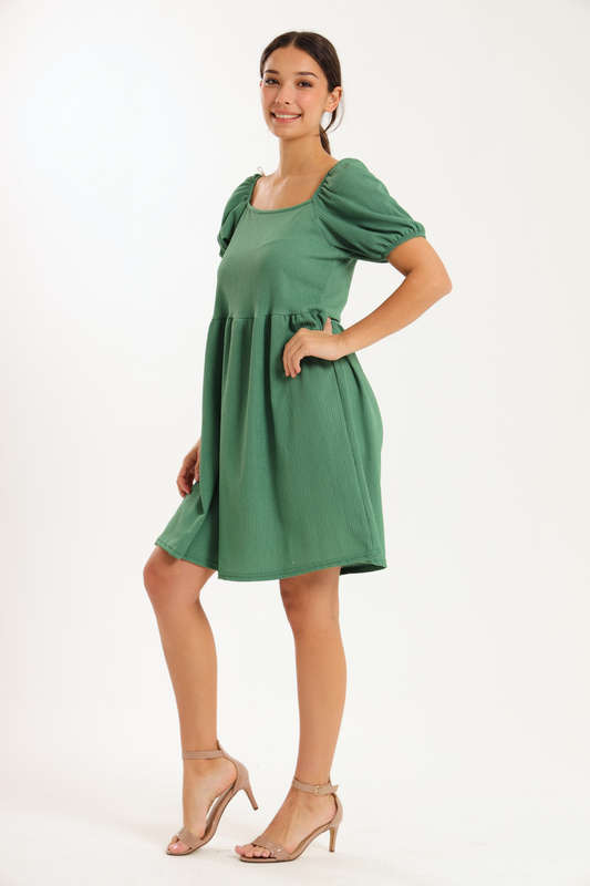 Ladies Puff Sleeve Square Neck A-line Dress