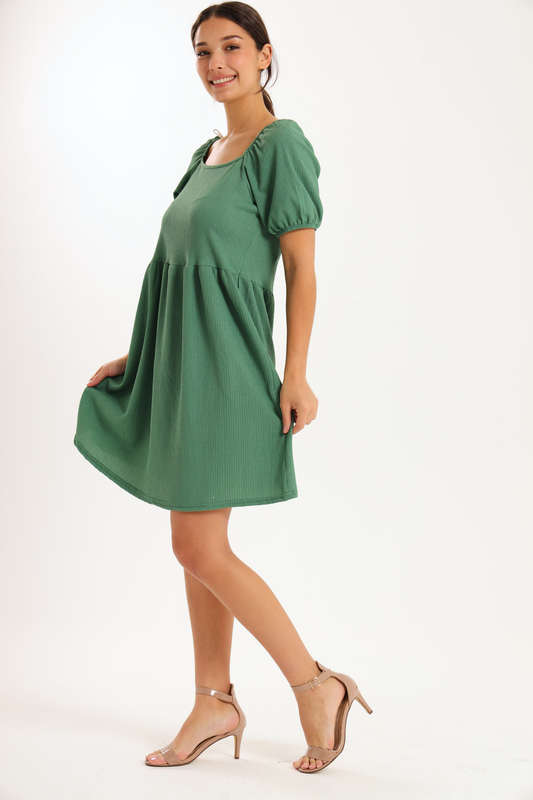 Ladies Puff Sleeve Square Neck A-line Dress