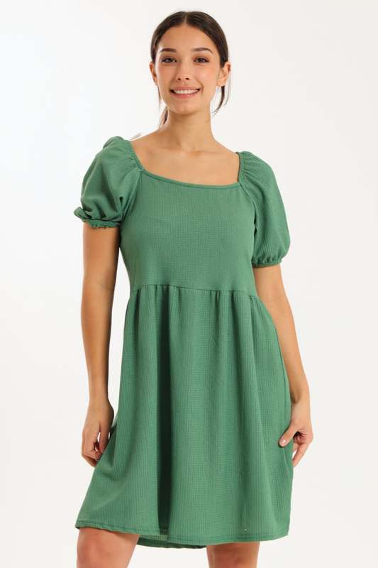 Ladies Puff Sleeve Square Neck A-line Dress