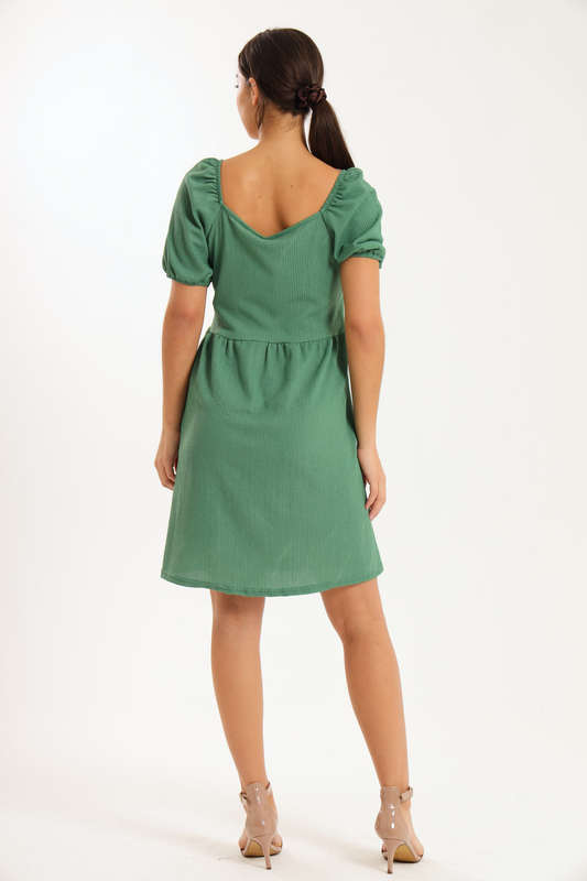 Ladies Puff Sleeve Square Neck A-line Dress