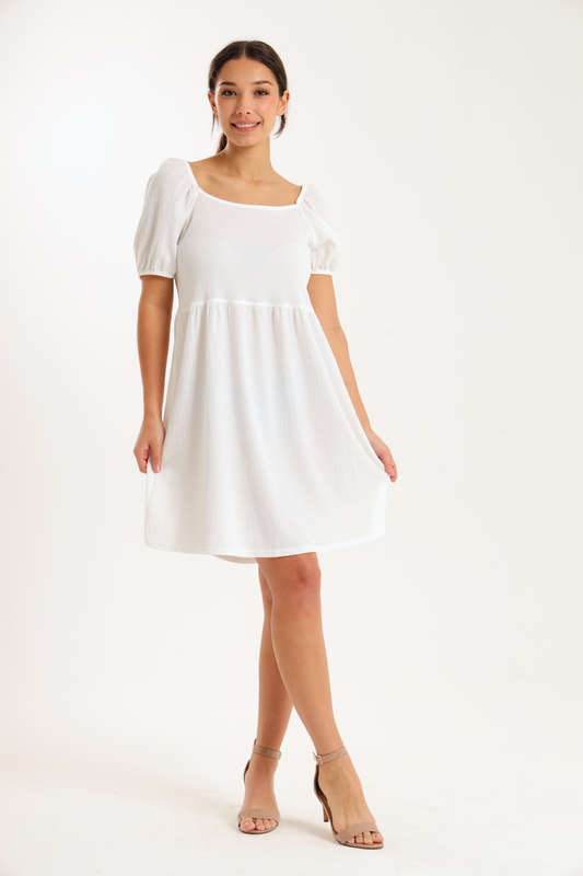 Ladies Puff Sleeve Square Neck A-line Dress