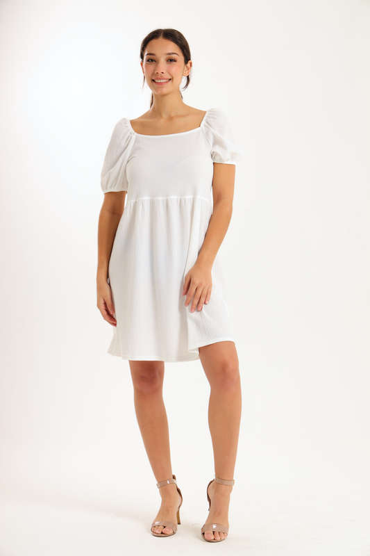 Ladies Puff Sleeve Square Neck A-line Dress