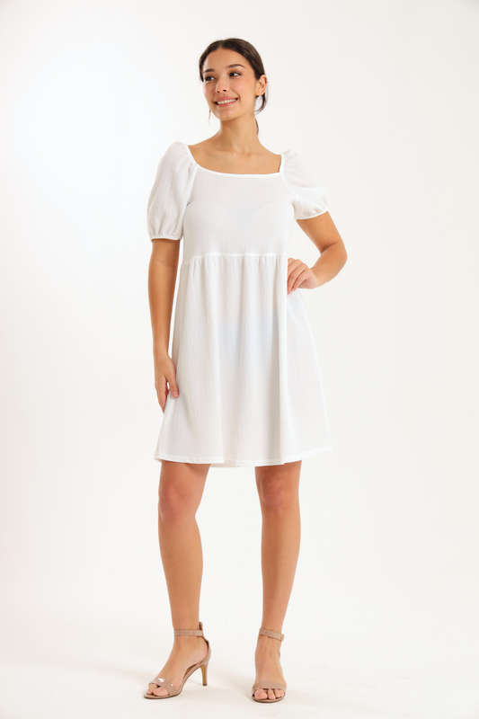 Ladies Puff Sleeve Square Neck A-line Dress