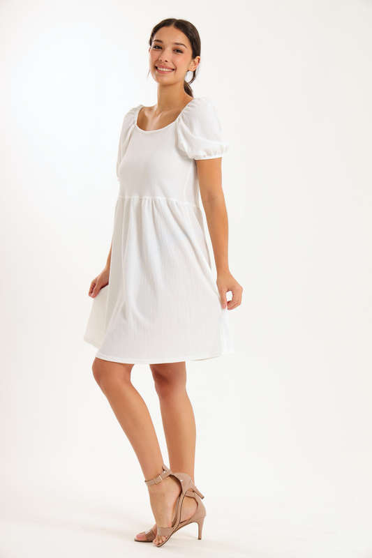 Ladies Puff Sleeve Square Neck A-line Dress