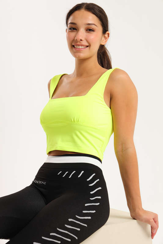 Ladies Sleeveless Double Layer Scoop Neck Cropped Tank Top