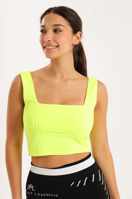 Ladies Sleeveless Double Layer Scoop Neck Cropped Tank Top