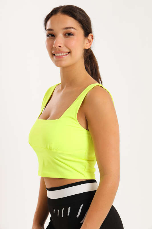 Ladies Sleeveless Double Layer Scoop Neck Cropped Tank Top